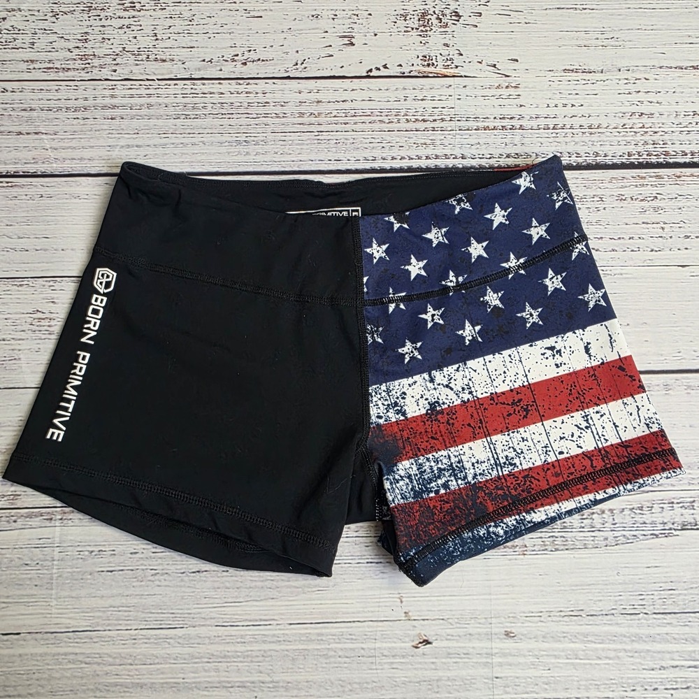 Born Primitive Double Take Booty Shorts Womens Medium USA Flag Patriot Workout